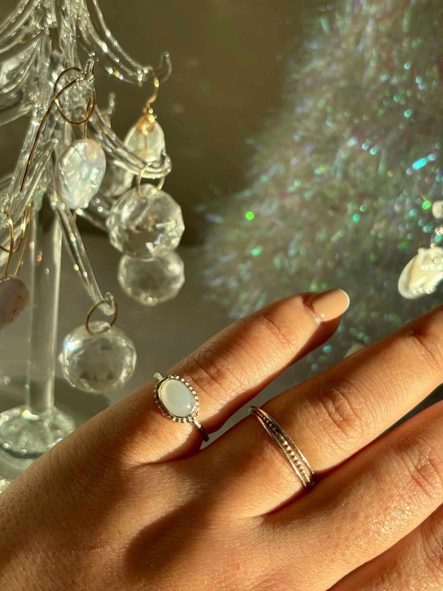 White elephant oval moonstone ring, 925 sterling silver