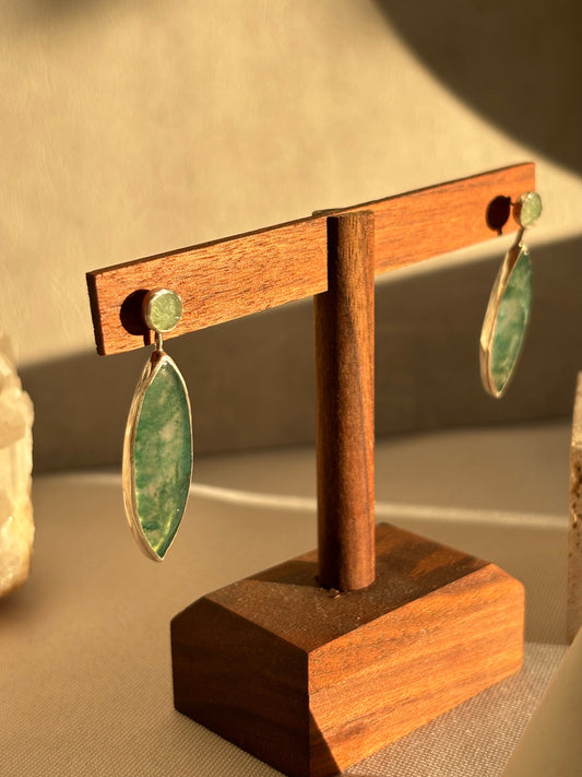 Marquise moss agate with mint kyanite 925 sterling silver see through studs