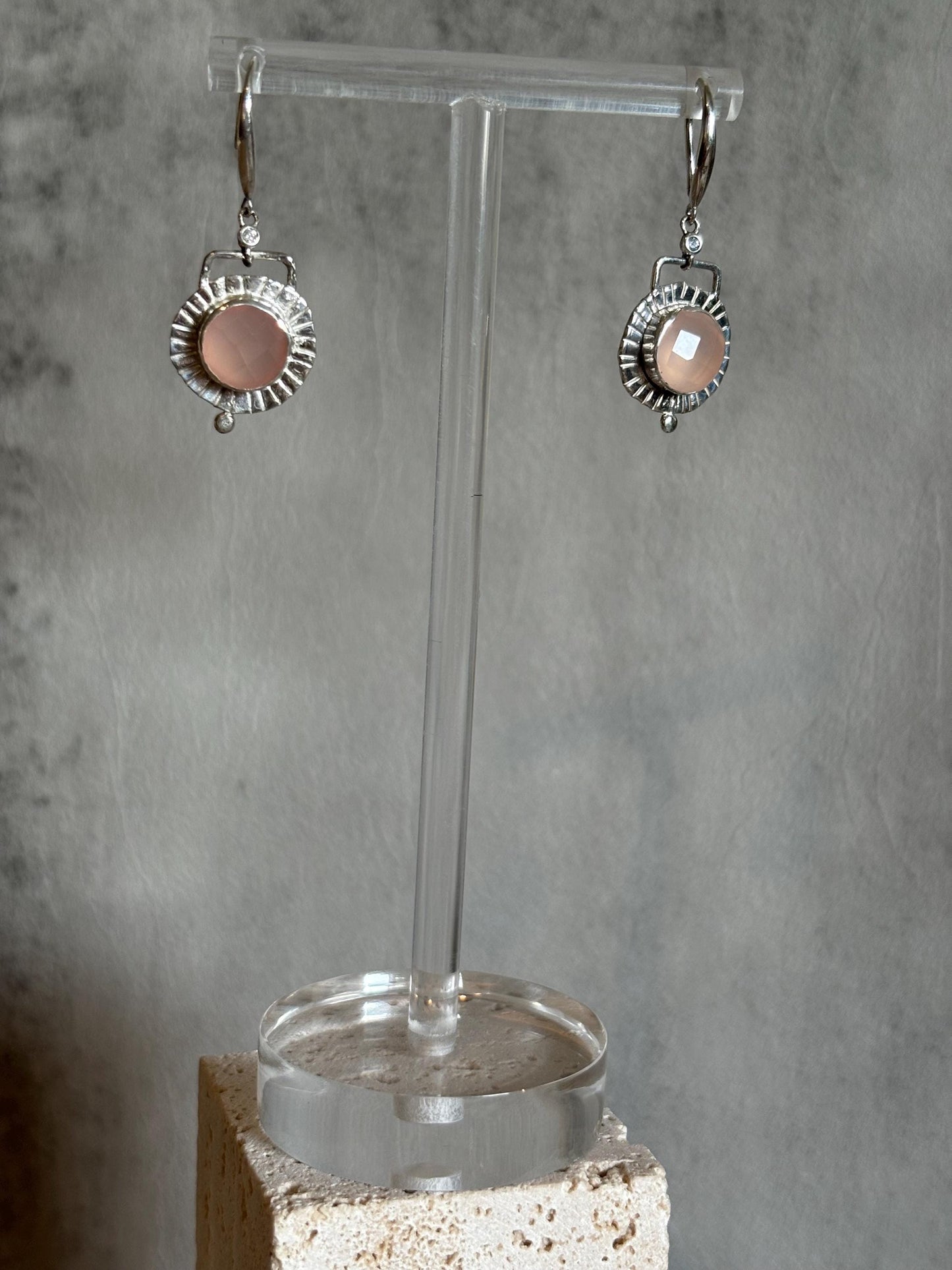 Peach heaven pink chalcedony 925 sterling silver earrings