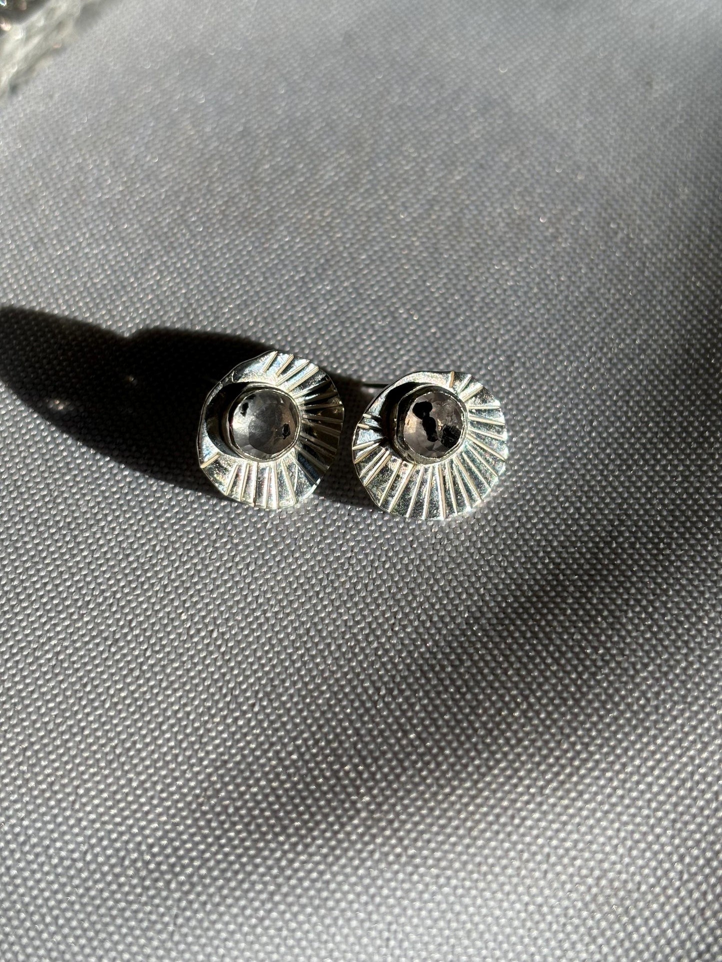 Natural Dalmatian Lepidocrocite Quartz textured palm leaf inspired 925 sterling silver studs