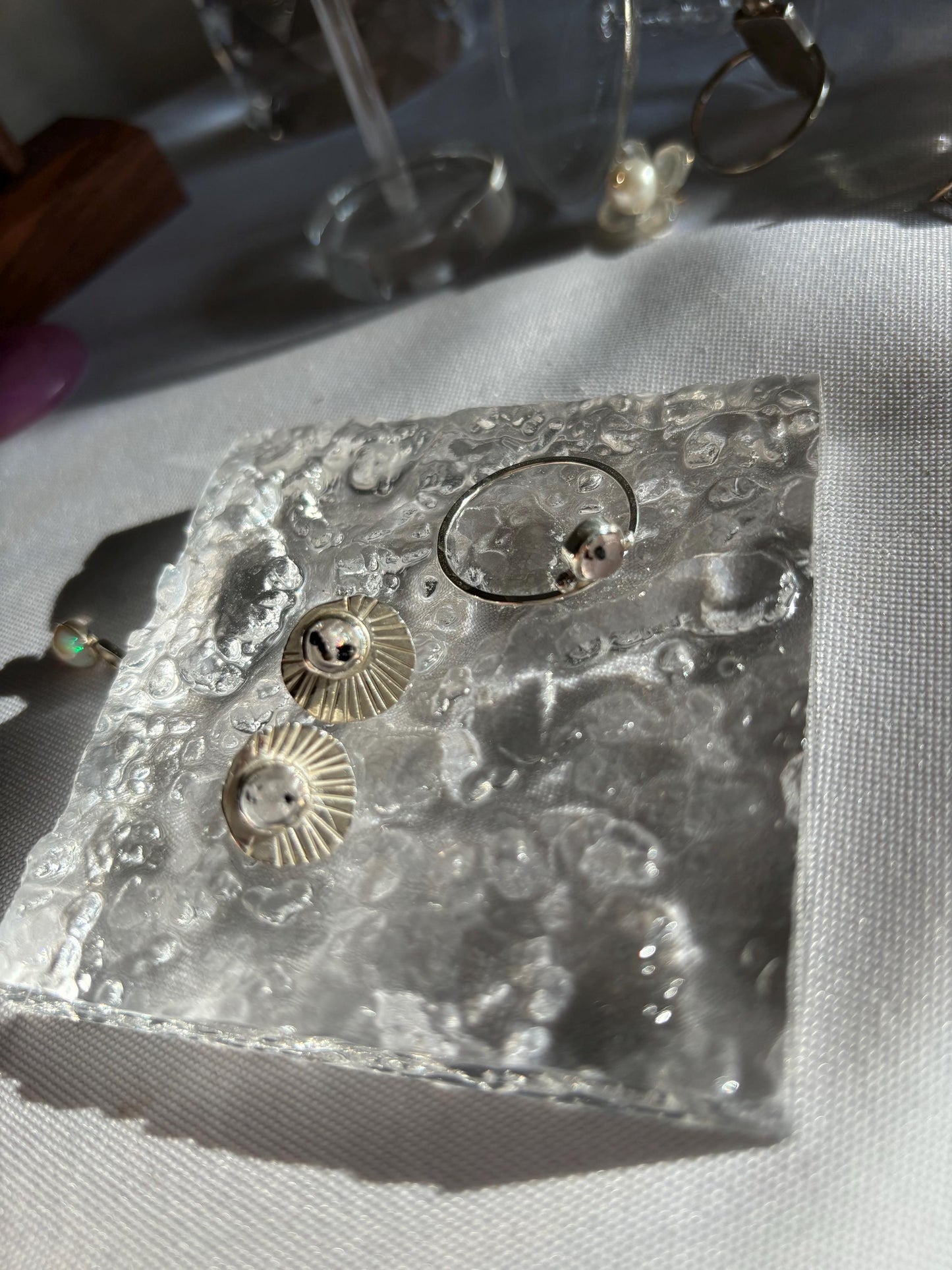 Natural Dalmatian Lepidocrocite Quartz textured palm leaf inspired 925 sterling silver studs