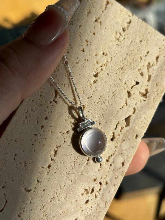 Gorgeous Aztecs Ancient Style AAA Clear Pink Natural Rose Quartz 925 sterling silver necklace