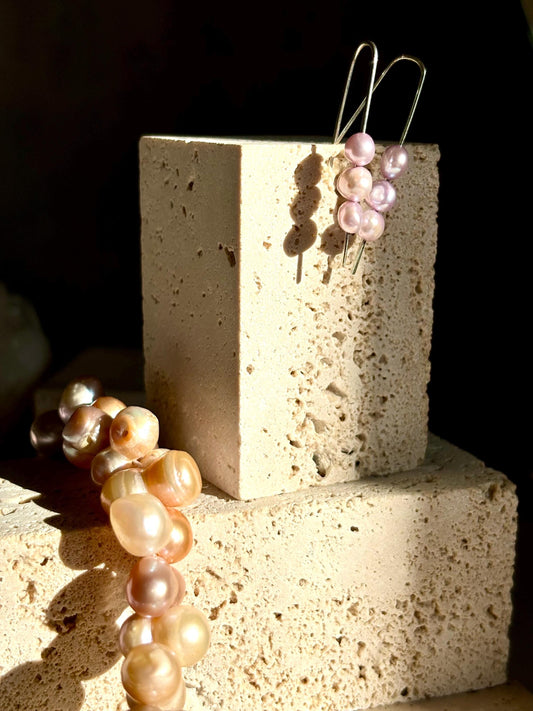Natural Lavender Freshwater Pearl Skewer 925 sterling silver hook earrings (AA+ Luster)