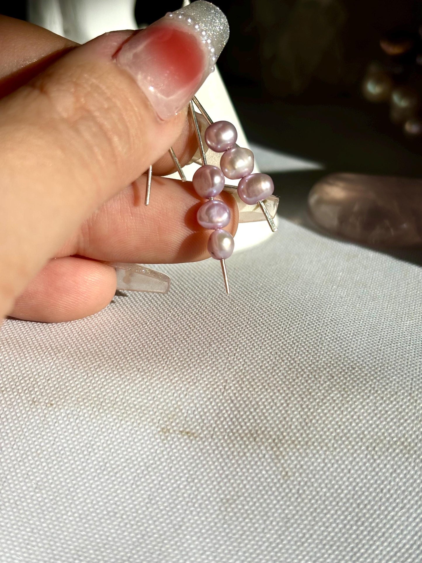 Natural Lavender Freshwater Pearl Skewer 925 sterling silver hook earrings (AA+ Luster)