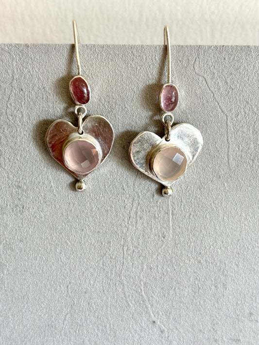 Love Potion Pink Chalcedony Rose Tourmaline Heart-Shaped 925 sterling silver earrings