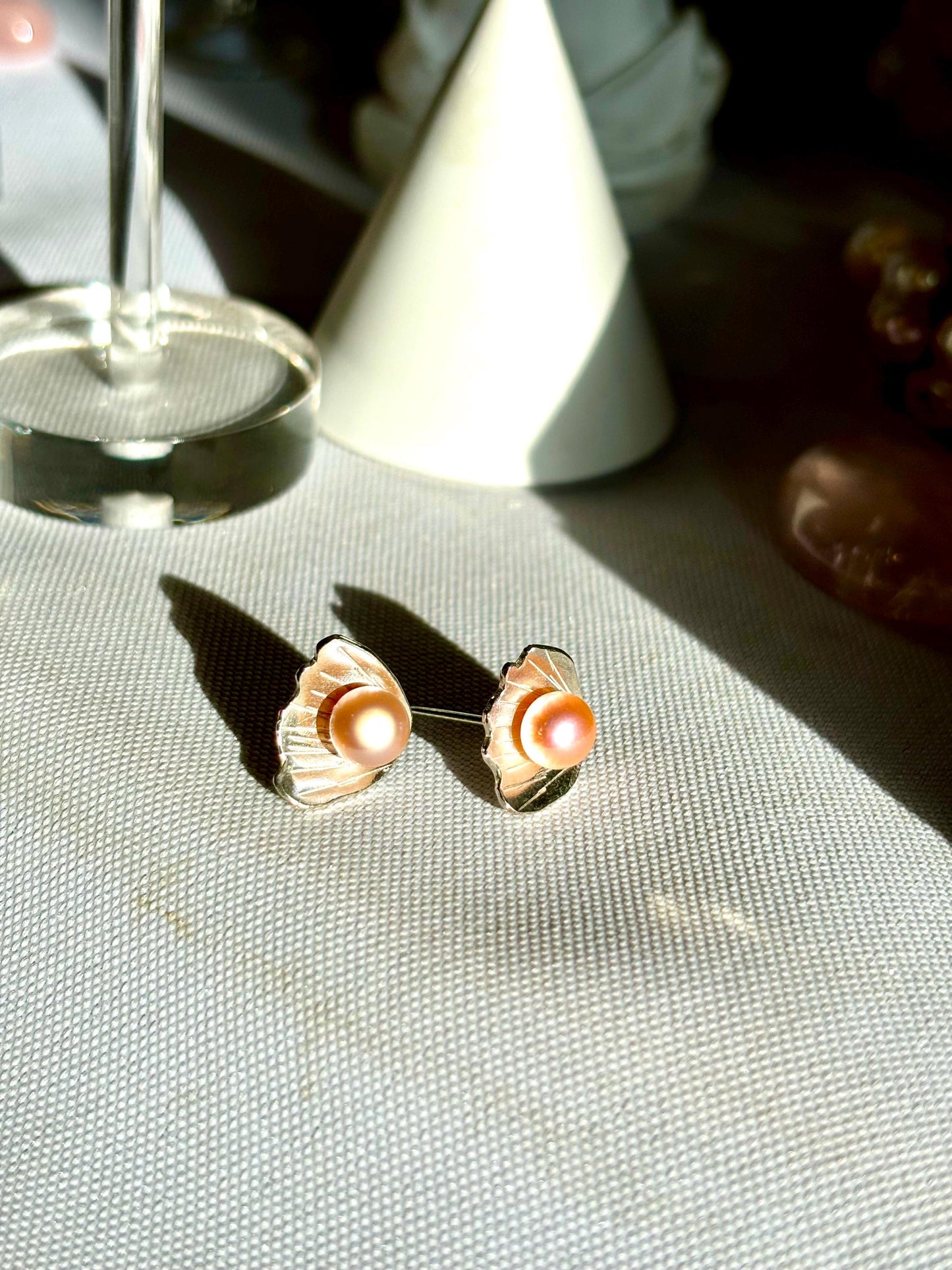 Sunset Bloom Freshwater Pearl  925 sterling silver studs (AA+ Luster)