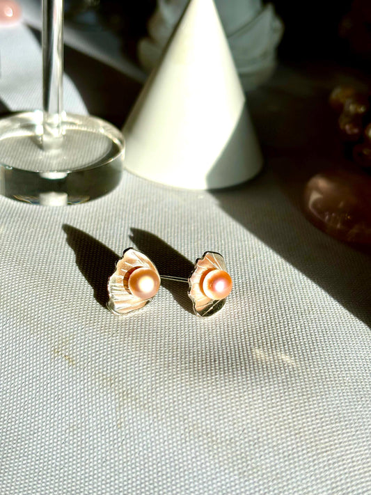Sunset Bloom Freshwater Pearl  925 sterling silver studs (AA+ Luster)