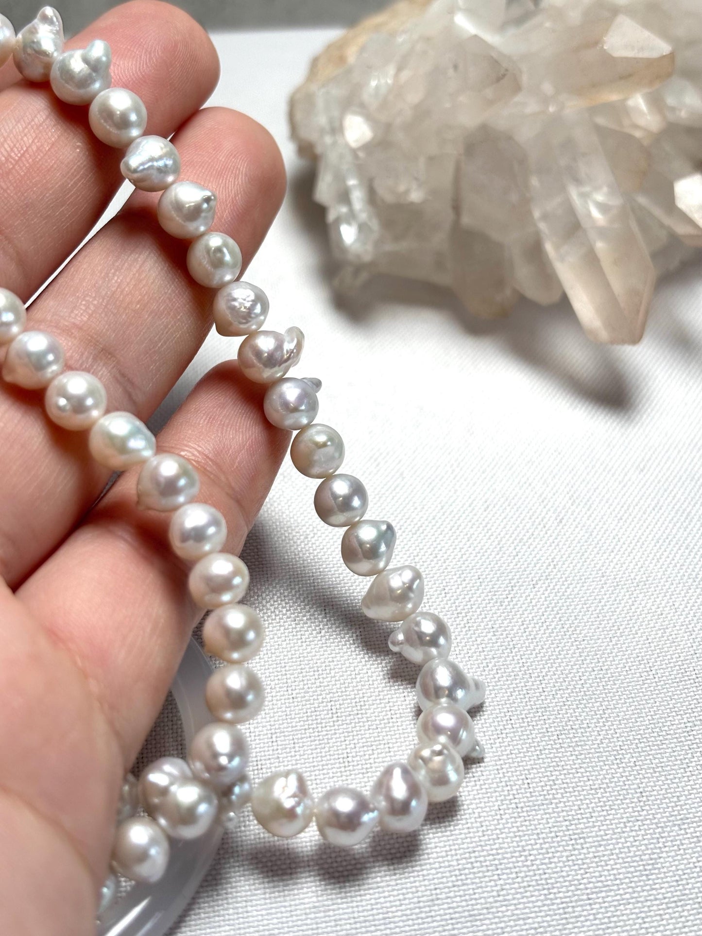 Irregular white baroque summer casual natural freshwater pearl necklace (AA Luster)