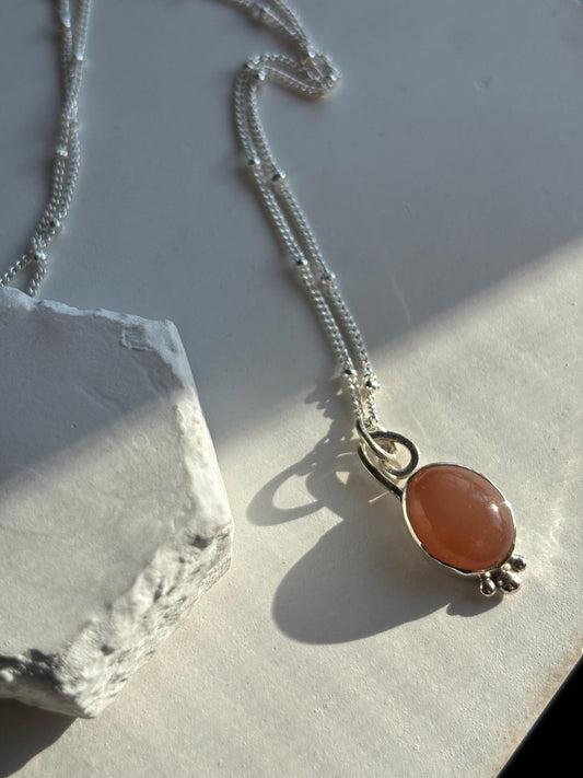 Caramel moonstone stone 925 sterling silver charm necklace
