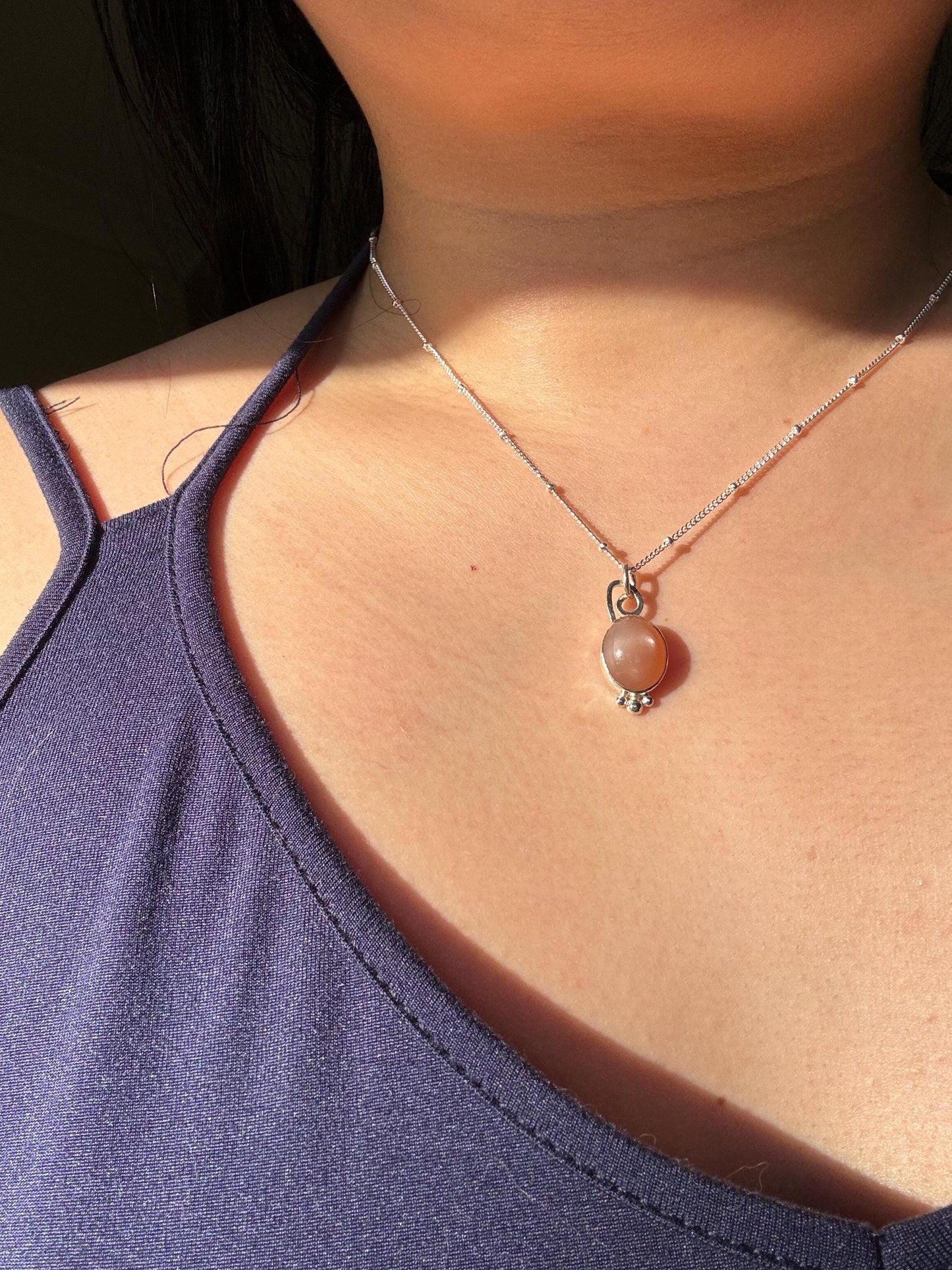 Caramel moonstone stone 925 sterling silver charm necklace