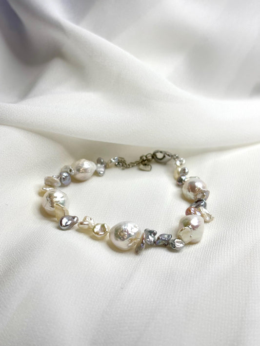 Blooming Pearl Garden Irregular Baroque Bracelet 925 Sterling Silver