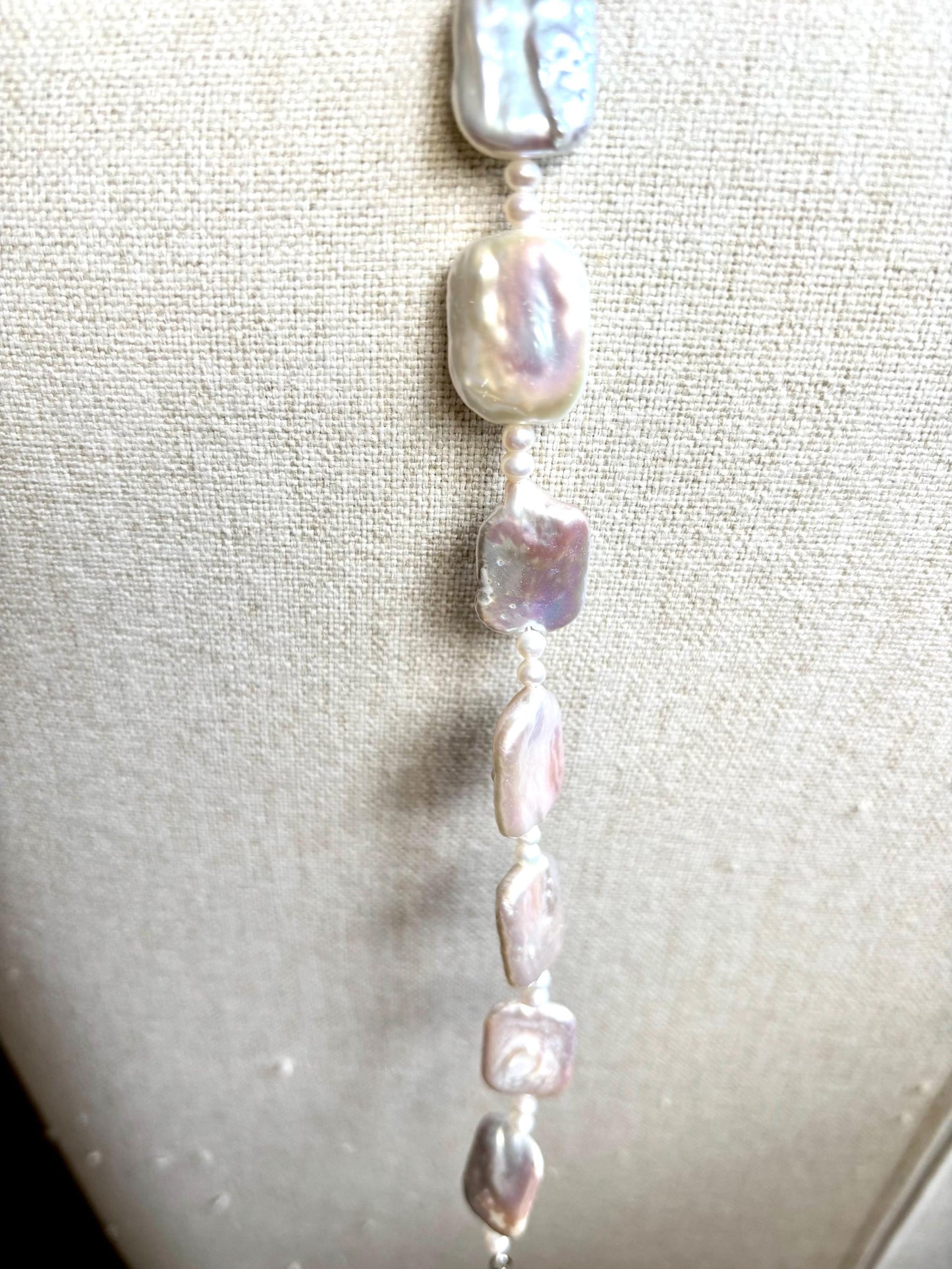 White Truffles Sculpted Rectangular Baroque Pearl 925 Sterling Silver Necklace