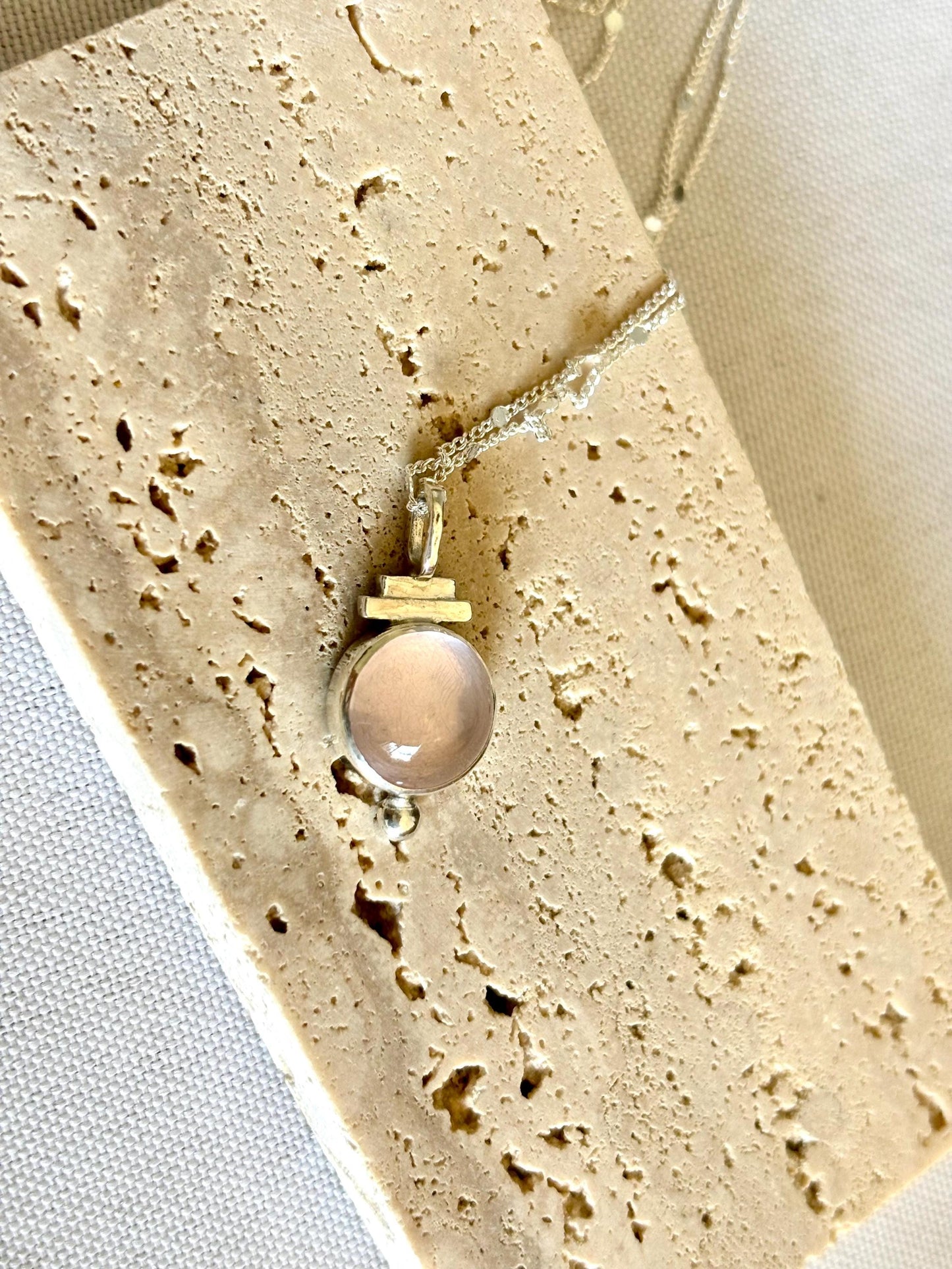 Gorgeous Aztecs Ancient Style AAA Clear Pink Natural Rose Quartz 925 sterling silver necklace
