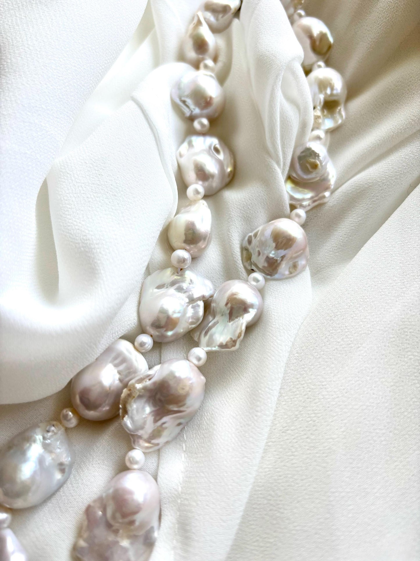 Luna Glow: Iridescent Baroque Freshwater Pearl Necklace 925 Sterling Silver ( AA+ Luster )