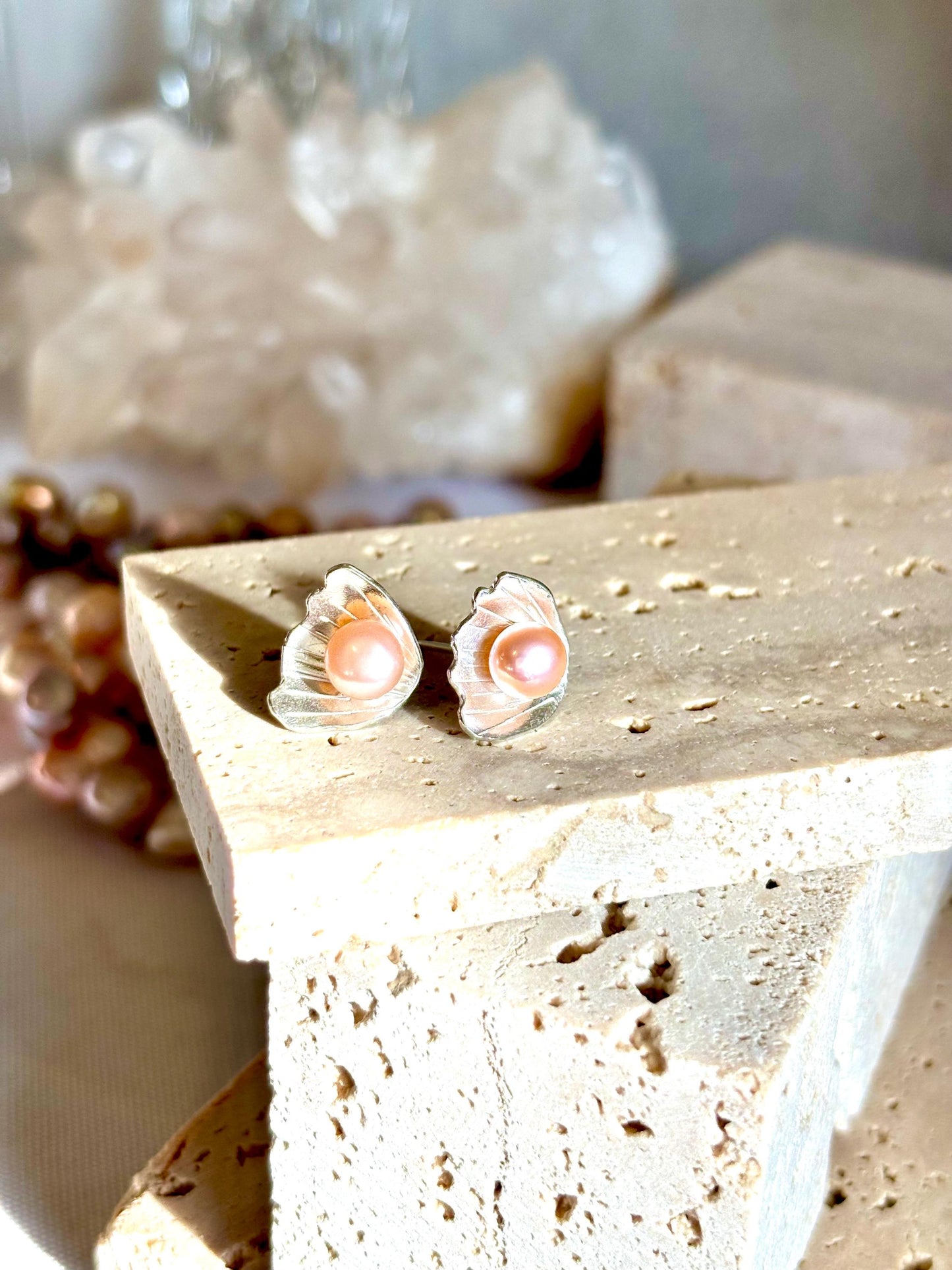 Sunset Bloom Freshwater Pearl  925 sterling silver studs (AA+ Luster)