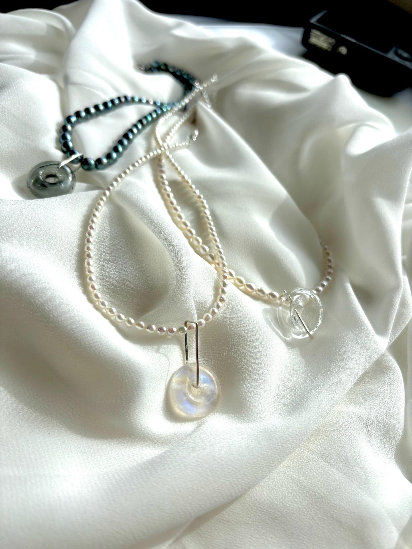 Ethereal Glow Convertible Pearl 925 Necklace with Removable Moonstone Pendant 925 Sterling Silver(AAA Luster)