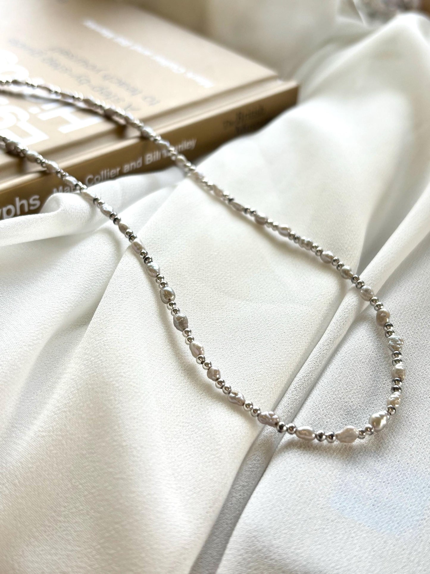 Lily of the Valley Mist – Light Gray Baroque Freshwater Pearl Necklace