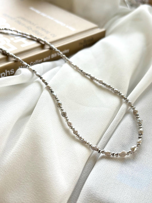 Lily of the Valley Mist – Light Gray Baroque Freshwater Pearl Necklace