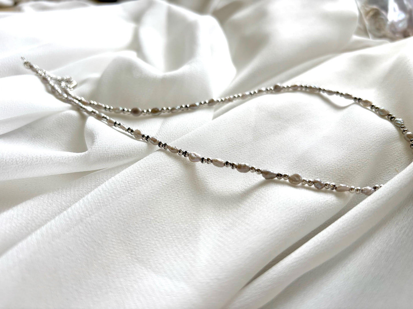 Lily of the Valley Mist – Light Gray Baroque Freshwater Pearl Necklace