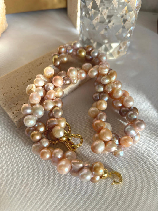 Florist style 3 color baroque natural pearls vivid necklace (AA luster)