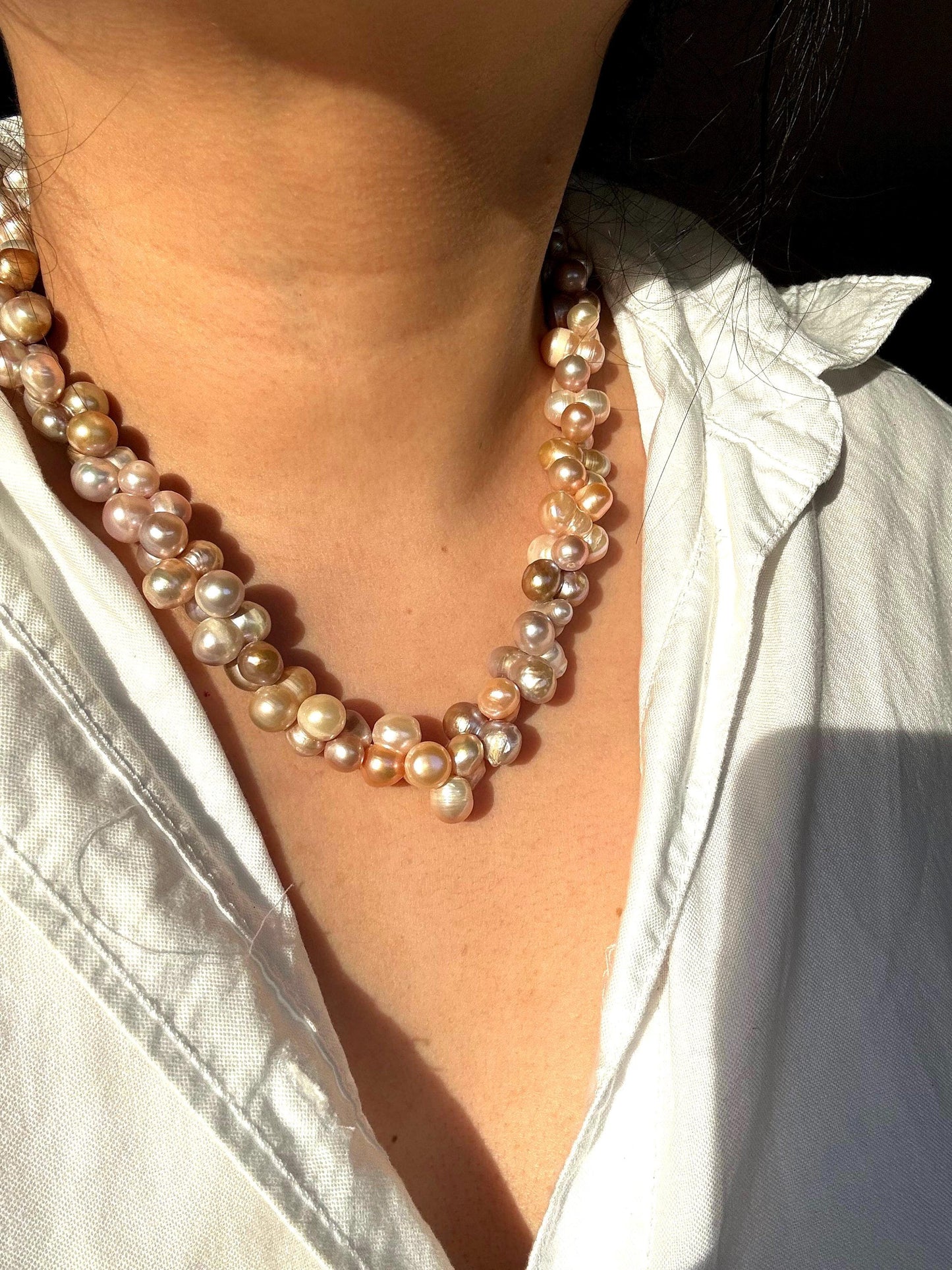 Florist style 3 color baroque natural pearls vivid necklace (AA luster)