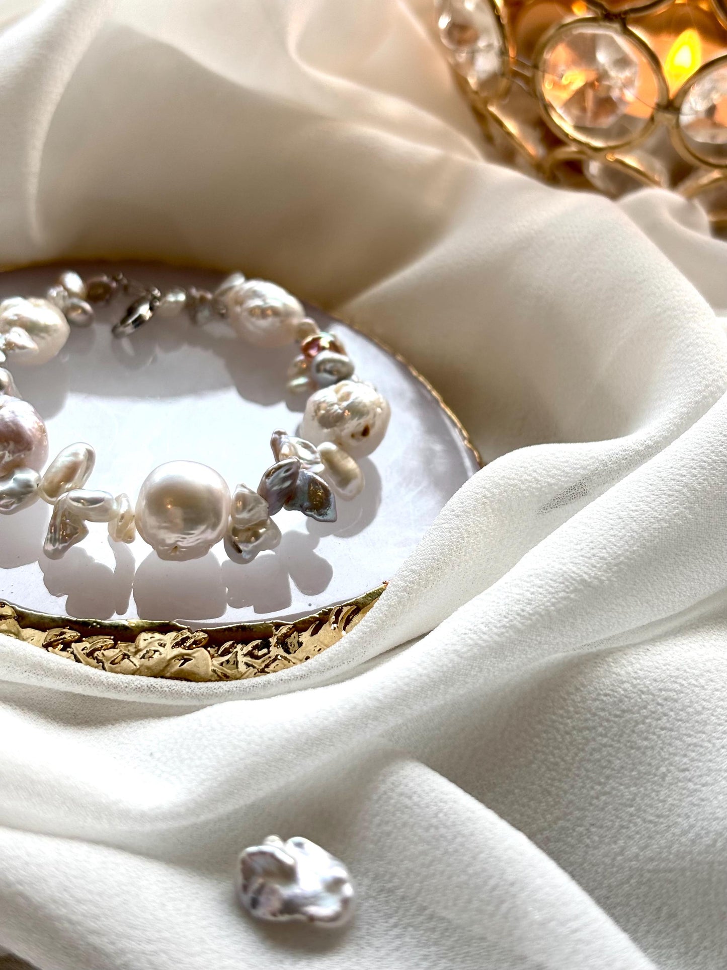 Blooming Pearl Garden Irregular Baroque Bracelet 925 Sterling Silver