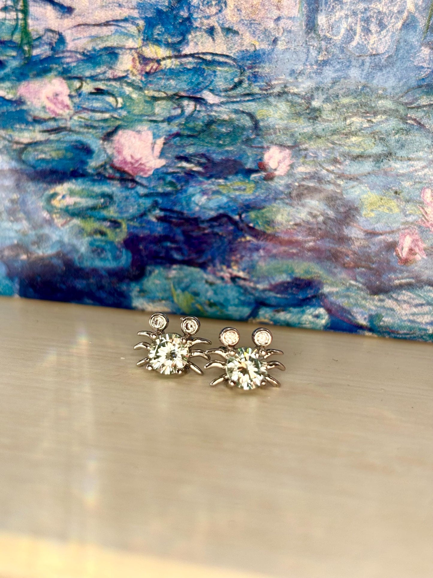 Blue Moissanite Stud Collection. Crabs & Planet with Orbits