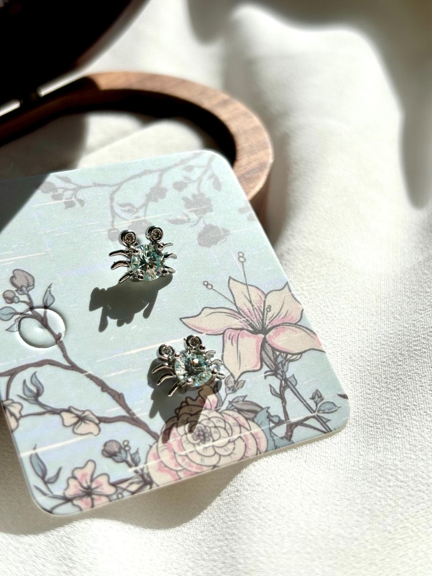 Blue Moissanite Stud Collection. Crabs & Planet with Orbits