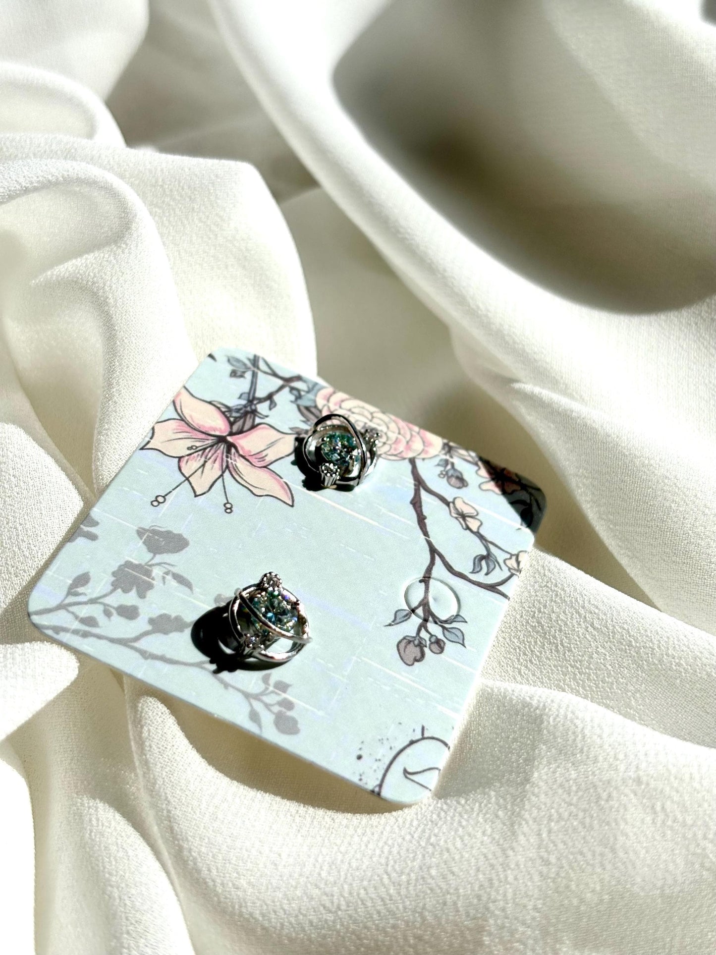 Blue Moissanite Stud Collection. Crabs & Planet with Orbits