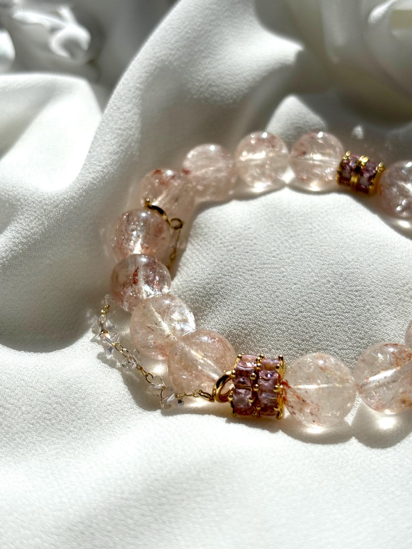 Frosted Rose Symphony Hematoid Quartz Bracelet