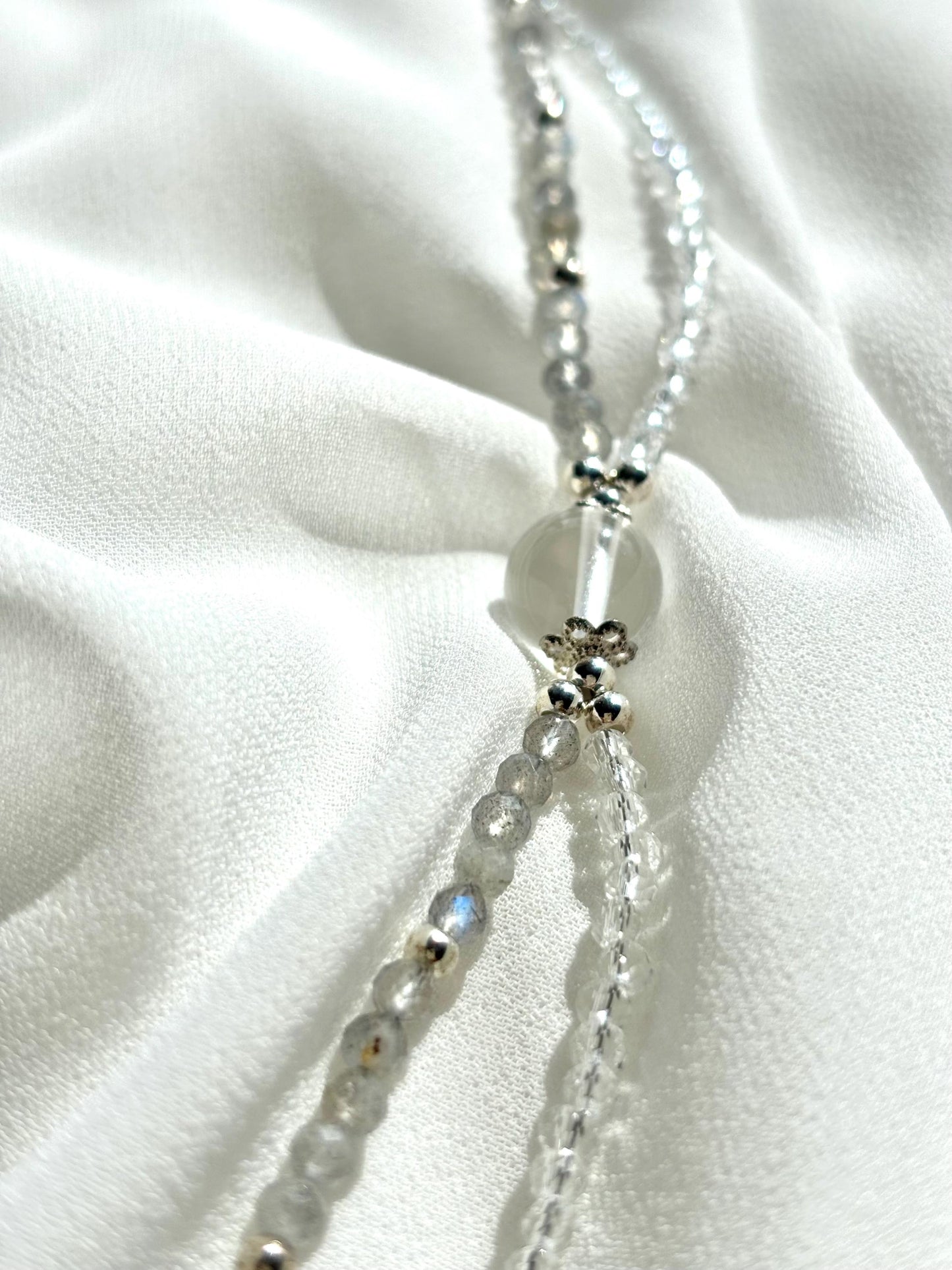 Faceted Celestial Glow Clear Quartz and Labradorite Bracelet