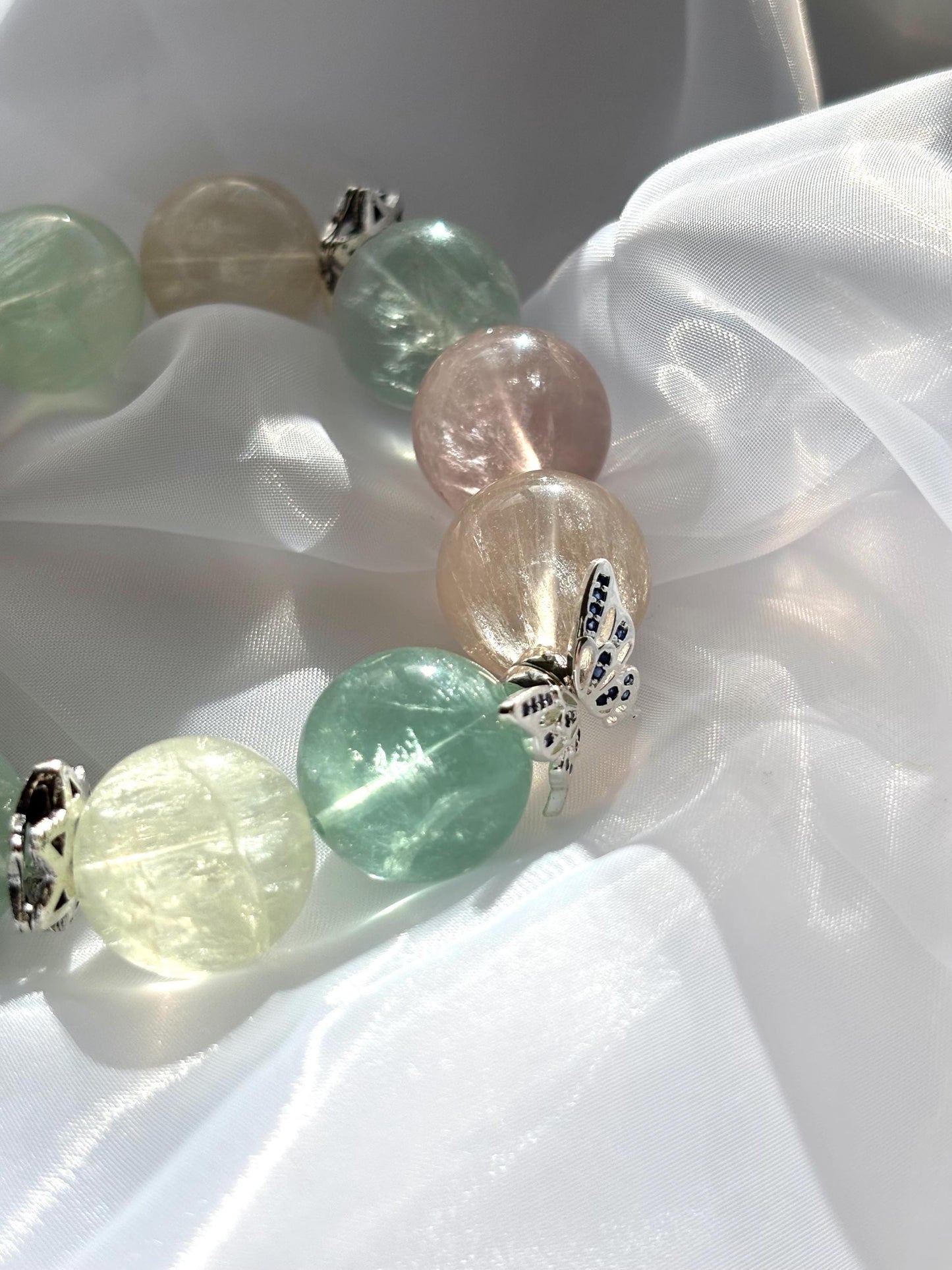 Pastel Unicorn and Butterfly Fluorite Beaded Bracelet.