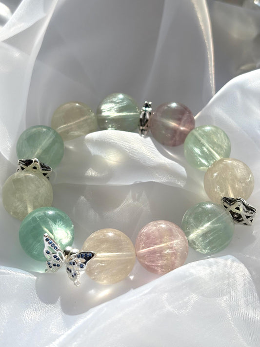 Pastel Unicorn and Butterfly Fluorite Beaded Bracelet.