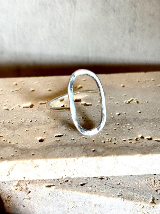 Hammered Oval Sterling Silver 925 Stacking Ring