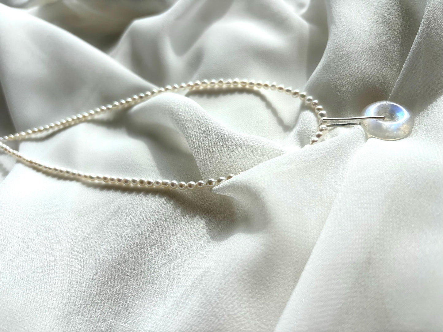 Ethereal Glow Convertible Pearl 925 Necklace with Removable Moonstone Pendant 925 Sterling Silver(AAA Luster)