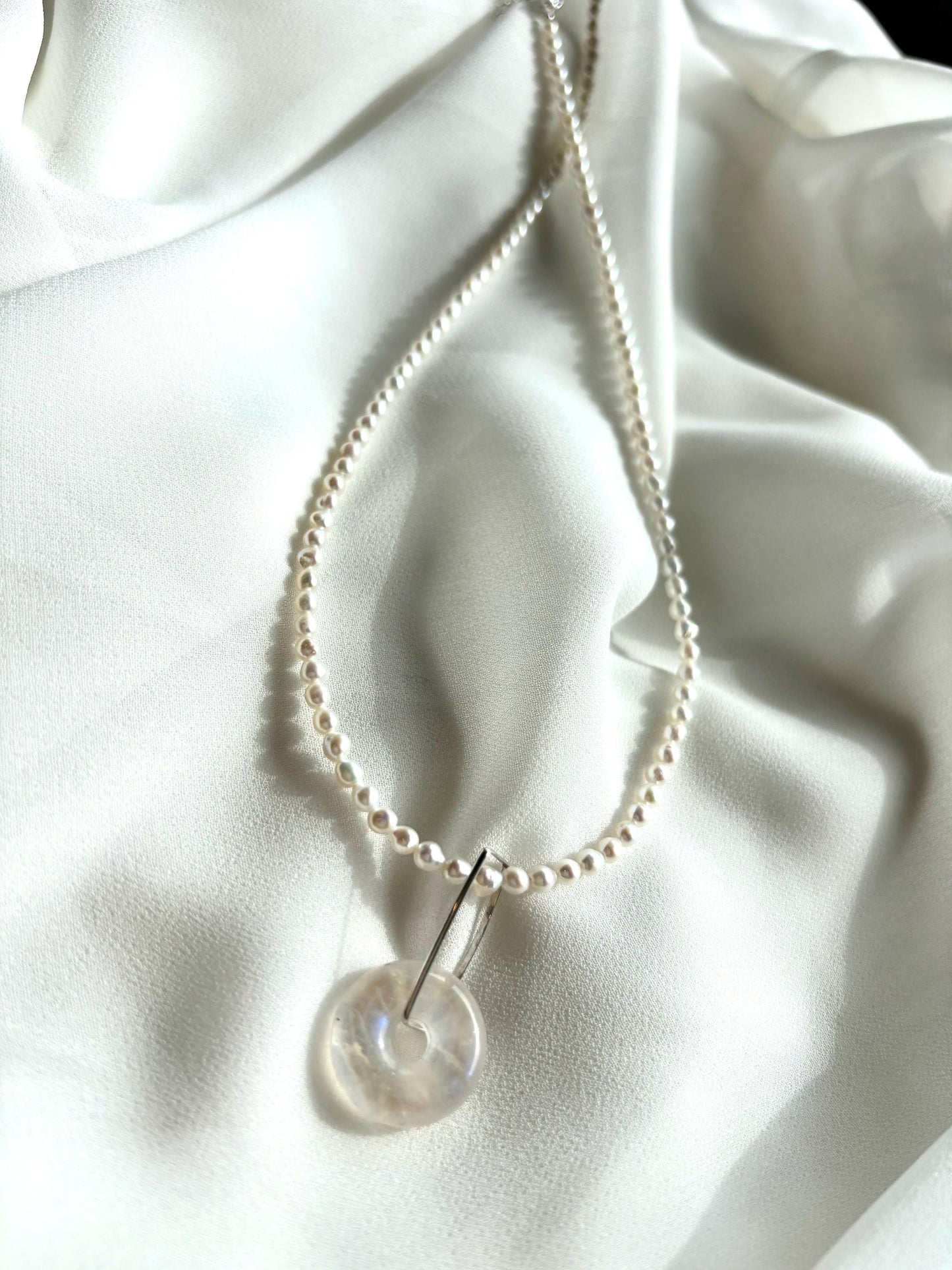 Ethereal Glow Convertible Pearl 925 Necklace with Removable Moonstone Pendant 925 Sterling Silver(AAA Luster)