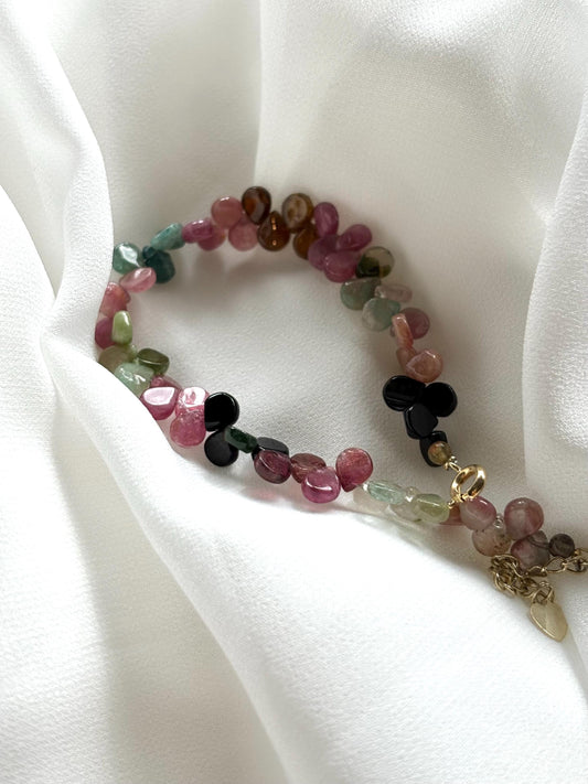 Rainbow Tourmaline Petals Gemstone Bracelet.