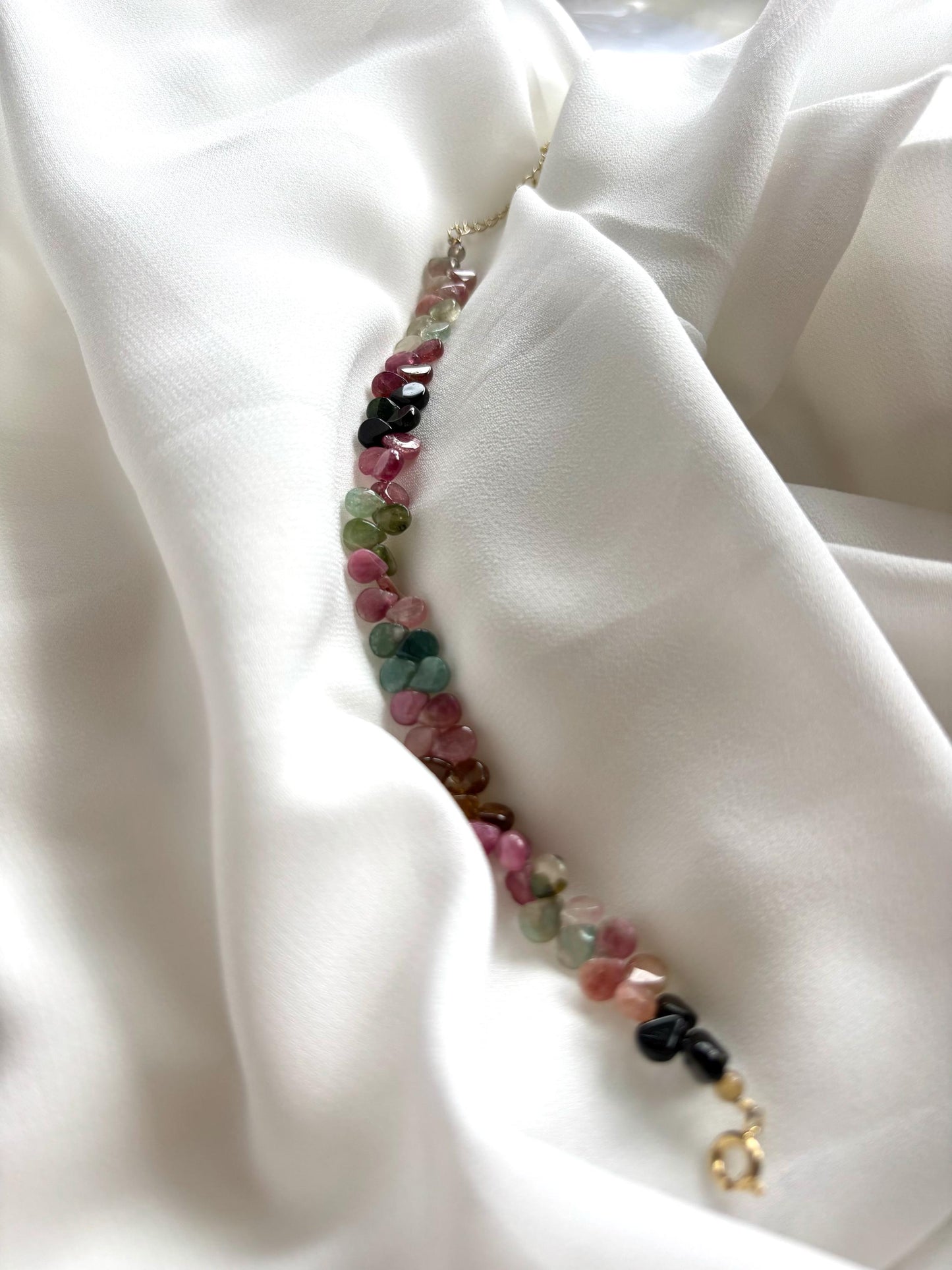 Rainbow Tourmaline Petals Gemstone Bracelet.