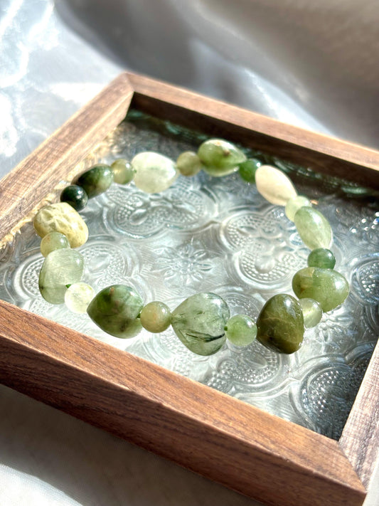 Crisp Light Forest Heart Green Rutilated Quartz Bracelet.