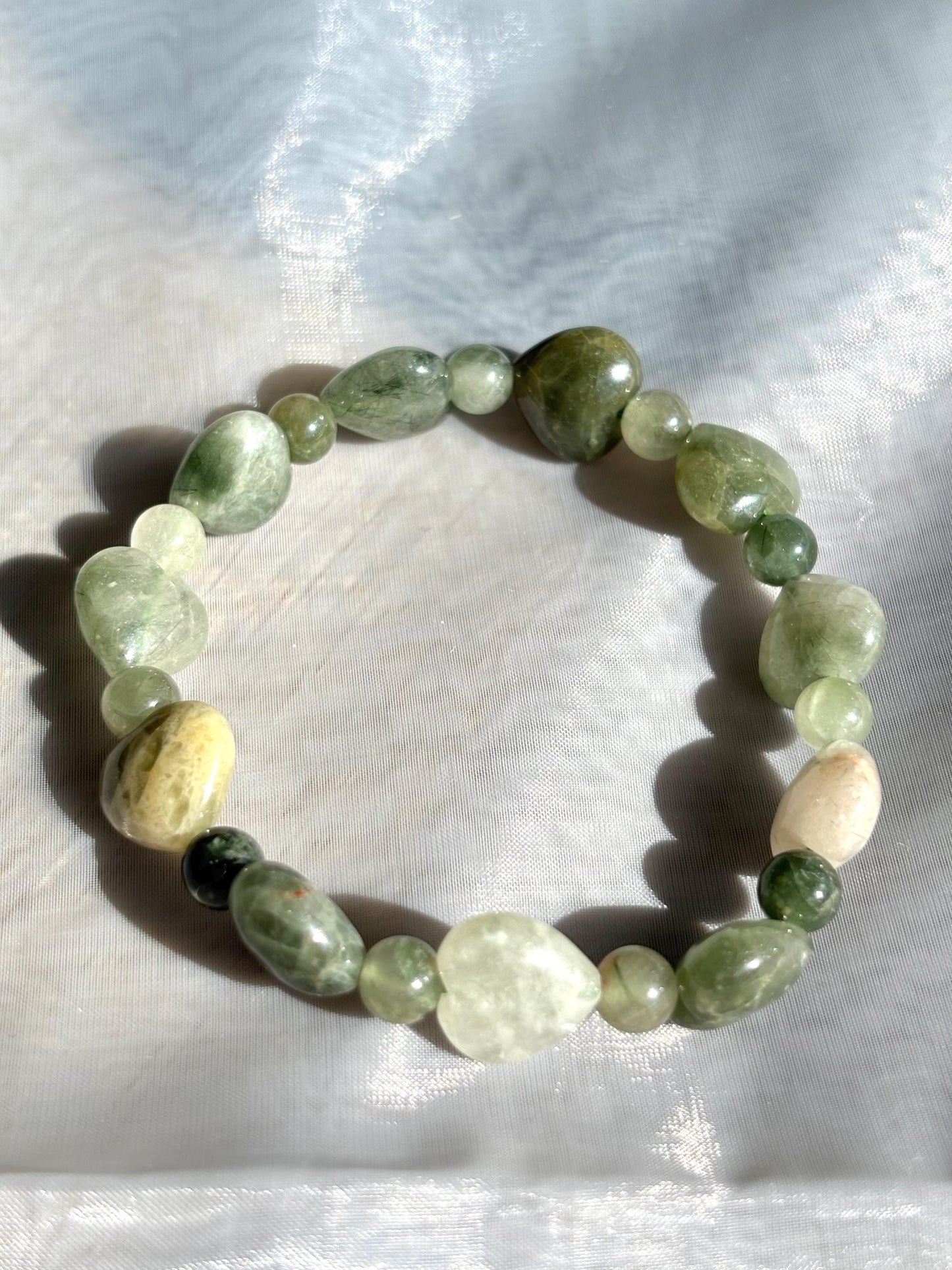 Crisp Light Forest Heart Green Rutilated Quartz Bracelet.