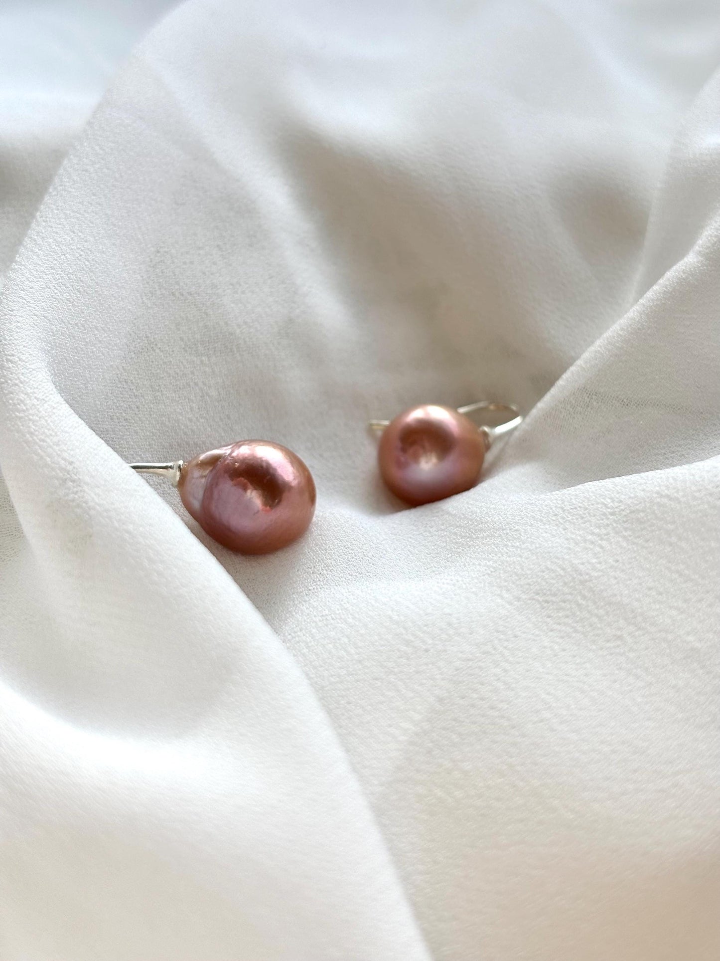 Camelia Blush - Rose Gold Natural Baroque Pearl Sterling Silver Earrings