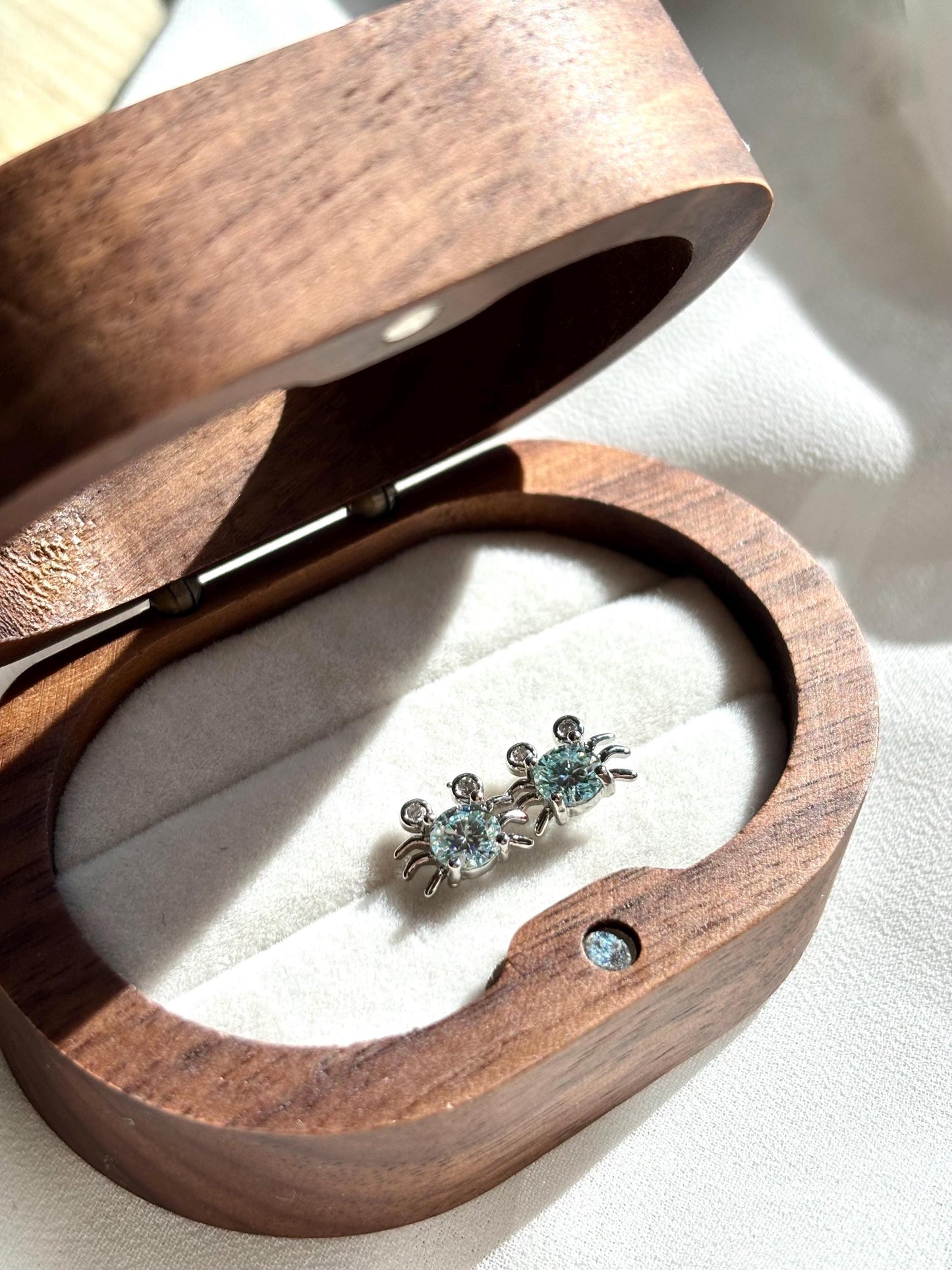 Blue Moissanite Stud Collection. Crabs & Planet with Orbits