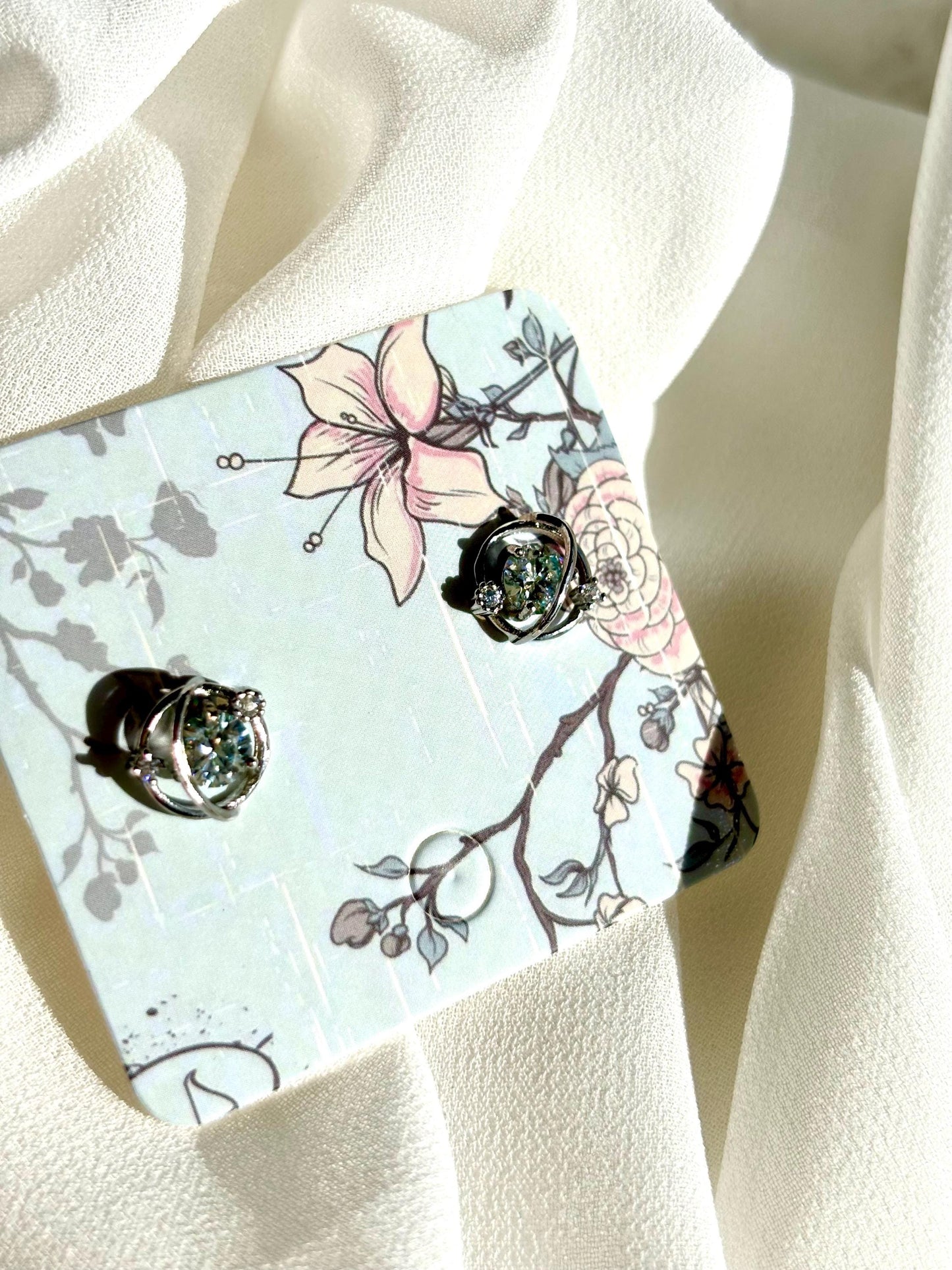 Blue Moissanite Stud Collection. Crabs & Planet with Orbits