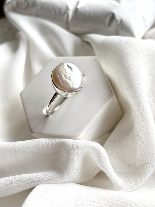 Sterling Silver White Freshwater Pearl Ring – Timeless Elegance in Natural Beauty