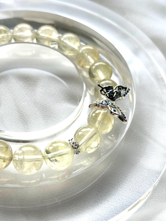 Lemon Quartz Butterfly Bracelet with Clear Letter Chain Charm - Feminine Jewelry