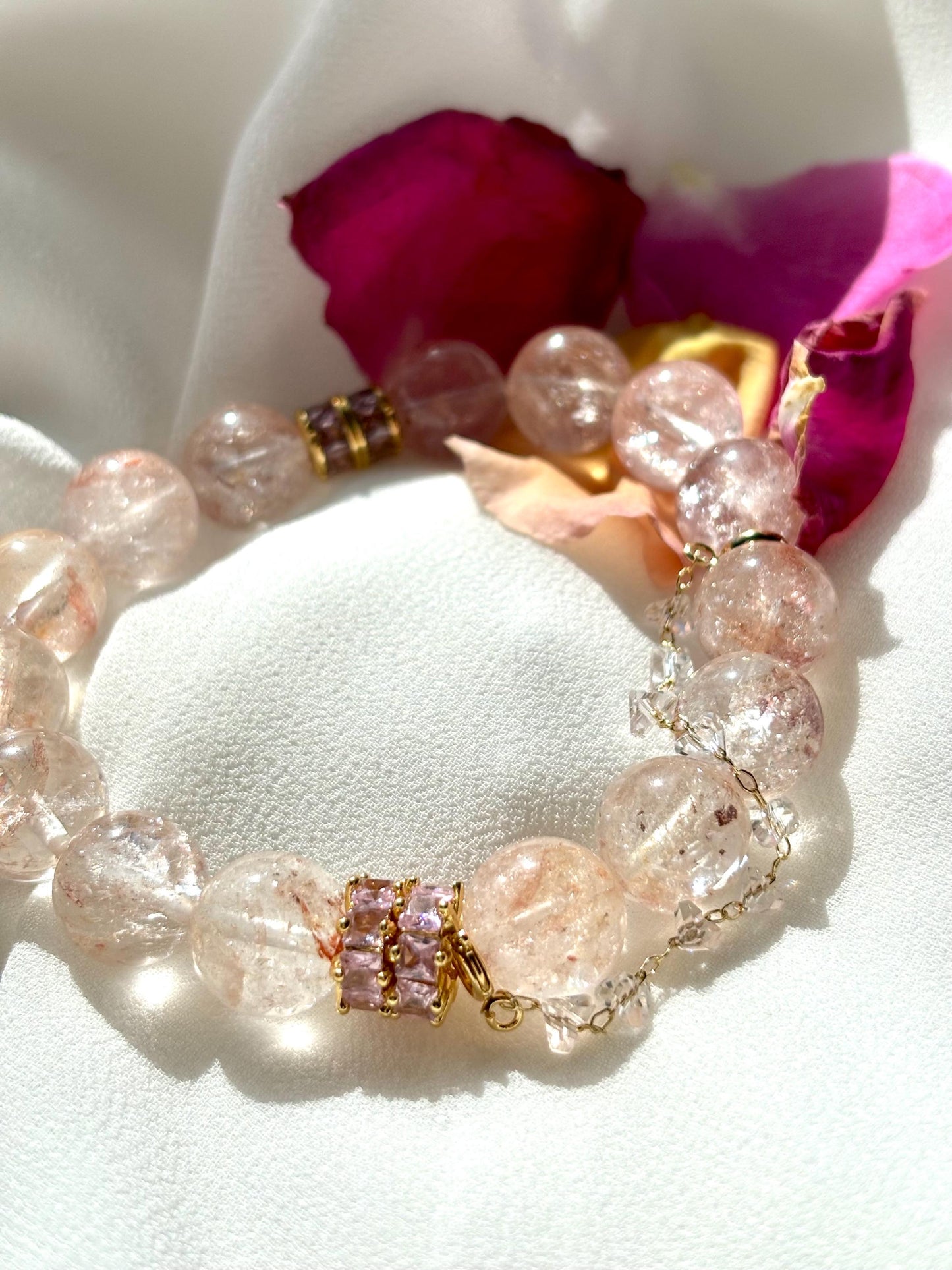Frosted Rose Symphony Hematoid Quartz Bracelet