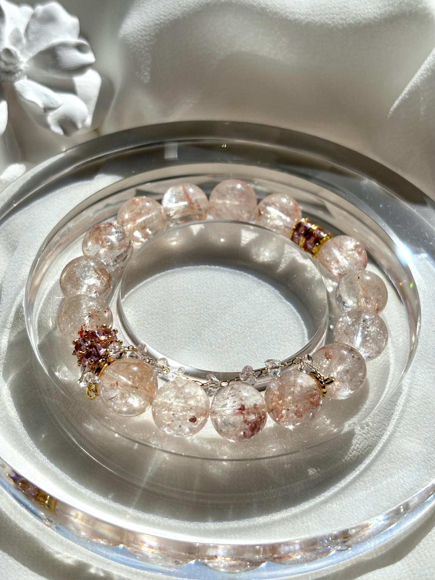 Frosted Rose Symphony Hematoid Quartz Bracelet