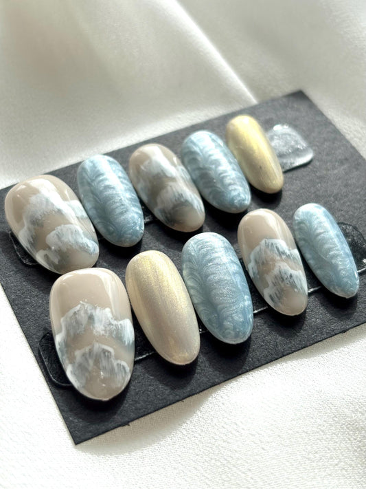 Serene Sky Art Press-On Nail Set ( S size available )