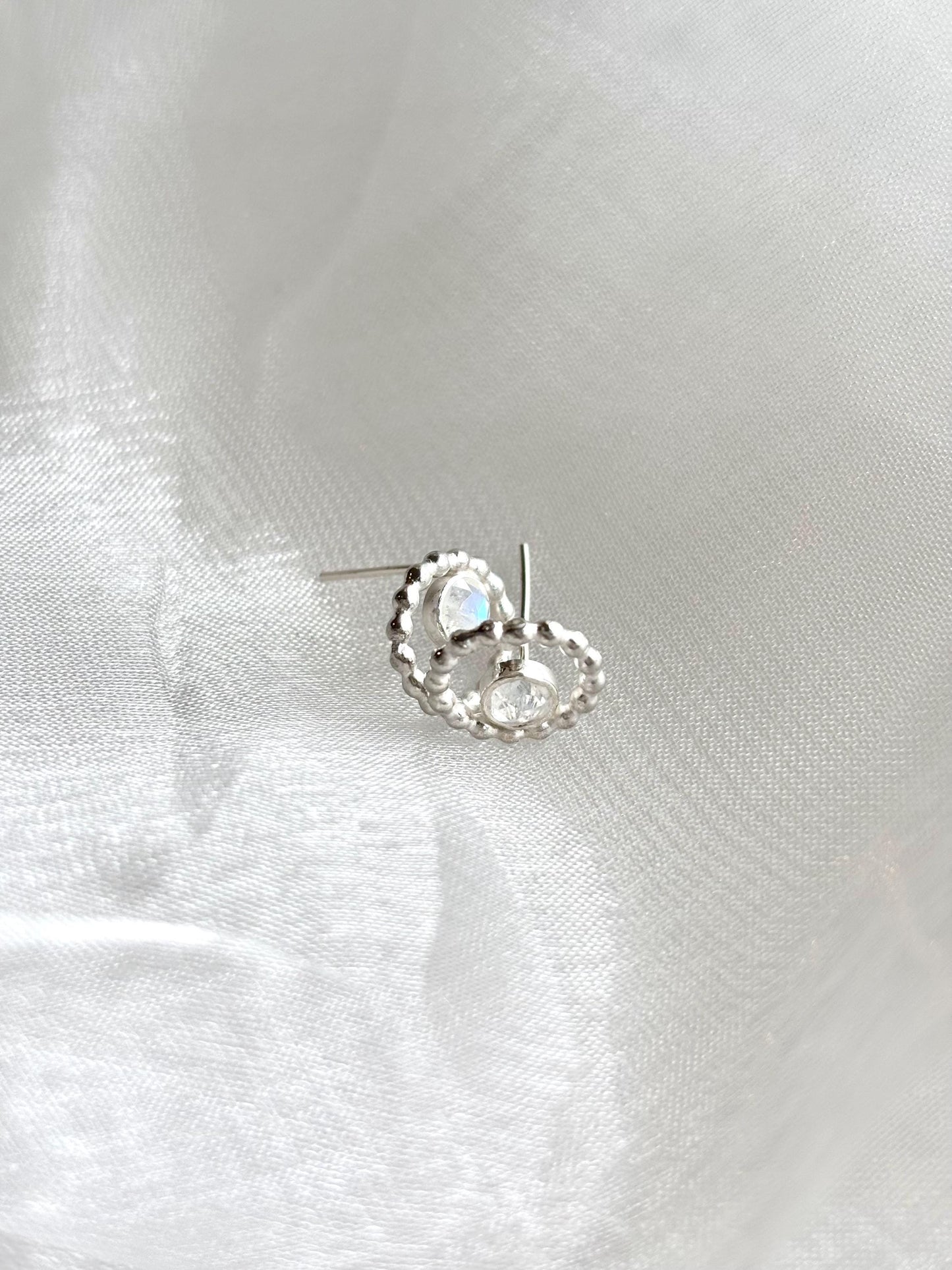 Beaded Frame Moonstone Stud Earrings in Sterling Silver 925 – June Birthstone