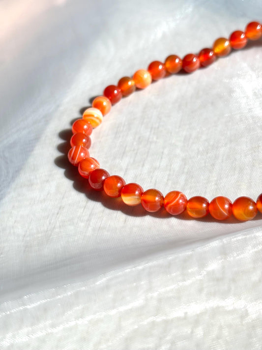 South Red Agate Beaded Necklace – 6.5mm Beads with Light Orange Accents, 50cm